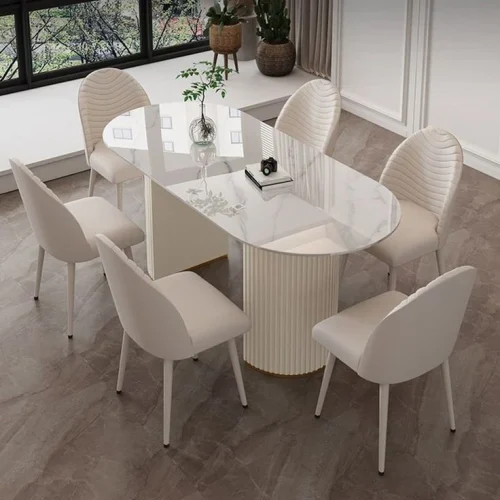 Oval Marble Table with Pedestal Base