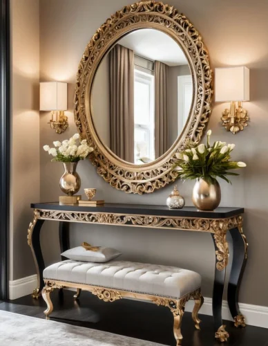 Ornate Mirrors Against Plain Backdrops