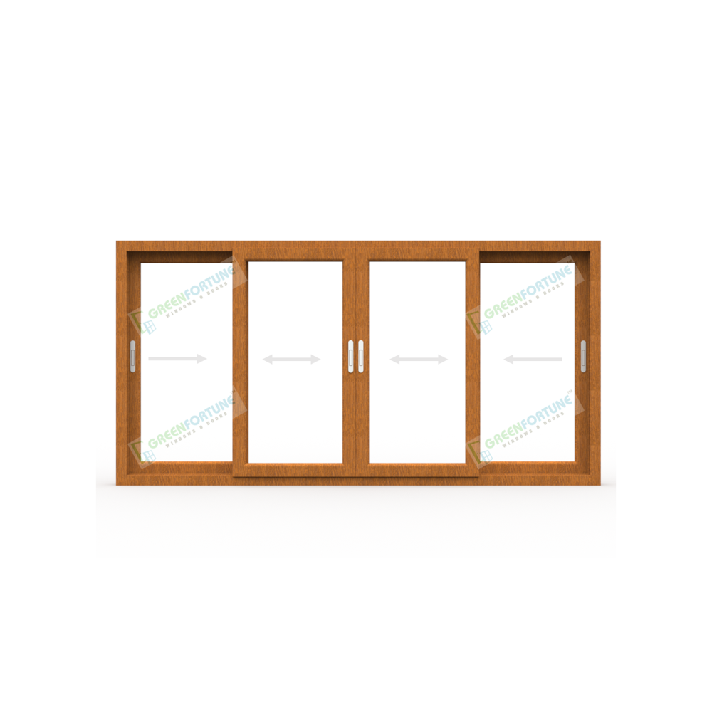 4 panel golden oak sliding window