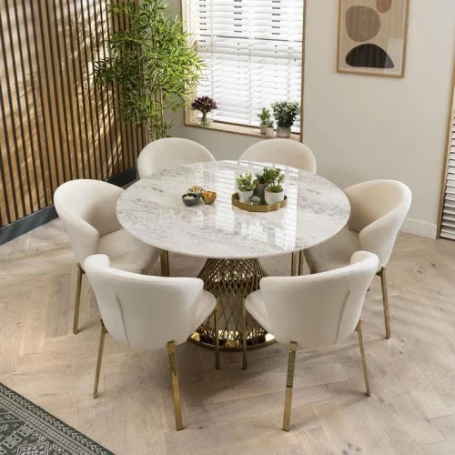  Round Beige Marble Table