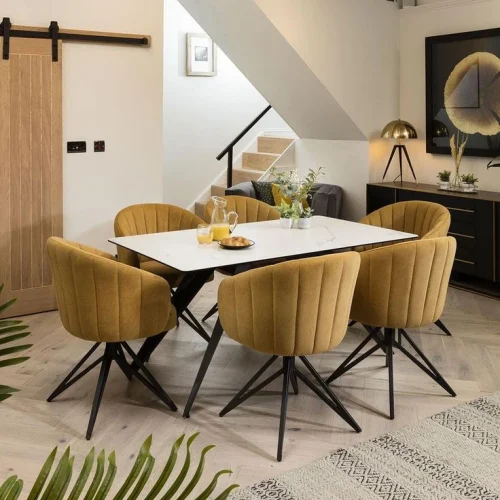  Rectangular Marble with Metal Base (6-Seater)
