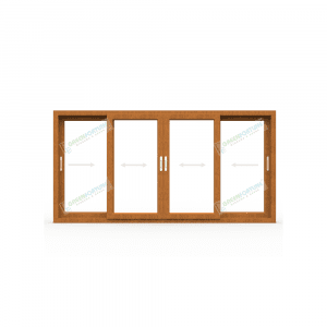 4 panel golden oak sliding window